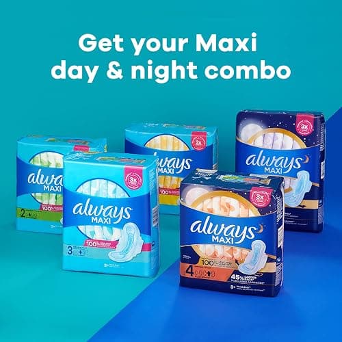 Always Maxi Pads for Women, Pad without Wings, Regular Absorbency, Size 1, Unscented, 48 Count (Pack of 2) thumbnail 11