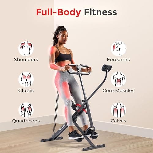Sunny Health & Fitness Smart Upright Row-N-Ride Trainer w/Adjustable Resistance & 330LB Weight Capacity, Foldable Home Exercise Equipment for Arm, Glute & Leg Training, Free SunnyFit App Connection thumbnail 2