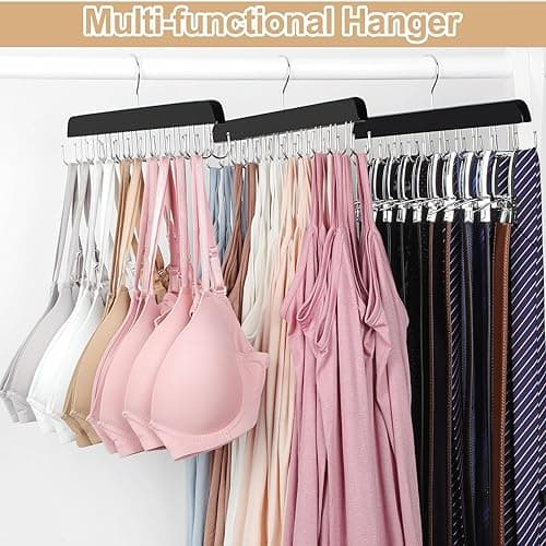 TOPIA HANGER Bra Hanger for Closet, 2 Pack Tank Top Hangers 40 Hooks Capacity Foldable Wood Space Saving Hangers Closet Organizer for Tank Top, Bra, Scarf, Belt, Tie etc - CT46B-2 - 2 Pack thumbnail 5