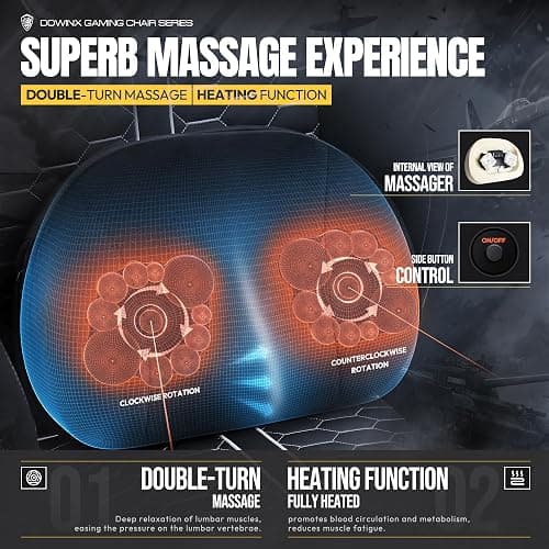 Dowinx Gaming Chair with Heated Massage Lumbar Support,Big and Tall PU Leather Gaming Chairs for Adults with Footrest, Ergonomic Computer Game Chair with Poket Spring Cushions, 350lbs, Bright Black thumbnail 4