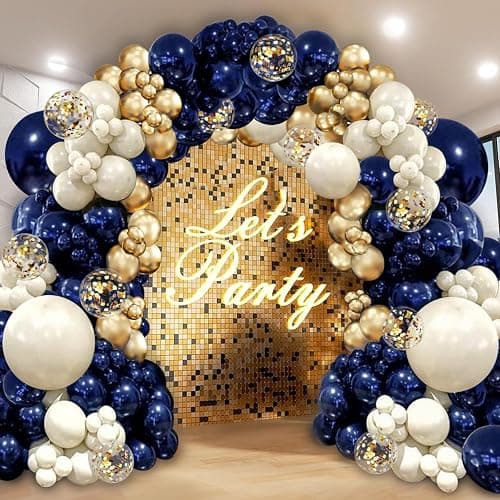 Navy Blue Gold Balloon Arch Kit, Pearl White,129 pcs,Different Size | Double Stuffed Latex Balloons for Celebration Birthday Wedding Party Decorations - Image 1
