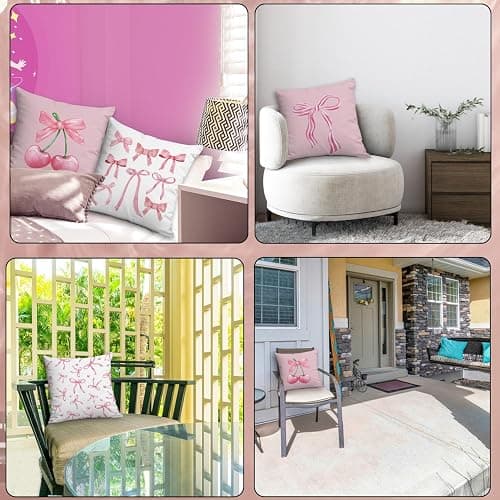 4 Packs Plush Fabric Cushion Covers, 45x45cm Pink Pillowcase for Home Decor Double-Sided Printing Watercolor Room Decor for Teen Girls Cute Coquette Pillow Covers for Living Room Decoration (B) thumbnail 6
