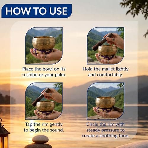 Tibetan Hand Made Singing Bowl – Authentic Nepalese Hand Beaten Meditation Bowl Set with Cushion & Mallet – Sound Healing Bowl for Yoga, Mindfulness & Chakra Therapy(8.5cm) thumbnail 5