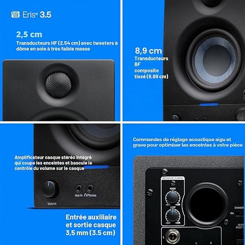 PreSonus Eris 3.5 Gen 2, Enceintes Actives 3,5" de Bureau pour Multimédia, Gaming, Production Musicale de Qualite Studio, Puissance de 50 W thumbnail 4