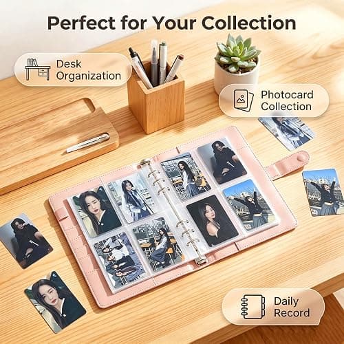 A5 Kpop Photocard Binder, 240 Slots Photo Card Holder Book Album, Pink | For Organizing Trading Card, 6 Ring A5 Binder, PU Leather Photo Card Collector collection Album,with Magnetic Buckle Closure thumbnail 6