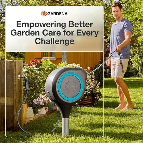 GARDENA Automatic Retractable Garden Hose Reel - 66 Feet - 360 Degree Swivel Outdoor Hose Reel with Metal Spike Base - Auto Retract - UV Resistant Housing - Easy Install No Tools Required - 18614 thumbnail 9