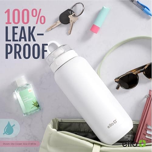 Ello Cooper 32oz Stainless Steel Water Bottle with Straw and Carry Handle, Double Walled and Vacuum Insulated Metal, Leak Proof Locking Lid with Soft Silicone Spout, Reusable, BPA Free, Black thumbnail 6