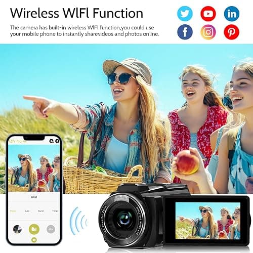 Video Camera 8K Camcorder, 64MP IR Night Vision Vlogging Camera for YouTube | WiFi, 18X Digital Zoom, 3.0 Inch Touch Screen, Microphone, Lens Hood, 64GB SD Card, Remote Control, 4500mAh Battery thumbnail 3