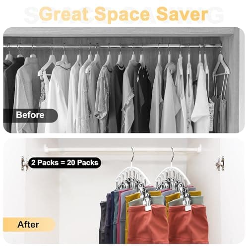 Legging Organizer for Closet, Metal Yoga Pants Hanger w/Rubber Coated 2 Pack w/10 Clips Hold 20 Leggings, Hangers Space Saving Hanging Closet Organizer for Closet Organizers and Storage-White thumbnail 4