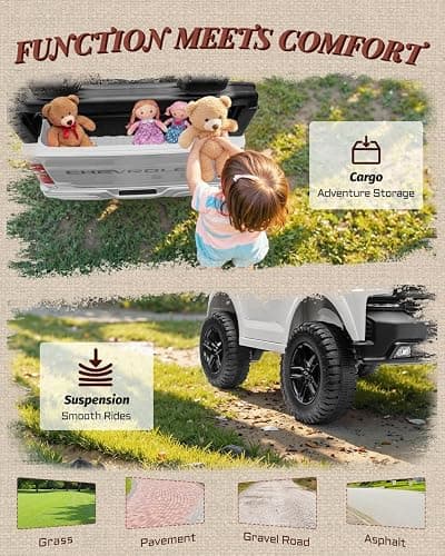 First Ride On 24V 2 Seater Ride on Car for Kids, Licensed Chevrolet Silverado Electric Car for Kids with Remote Control, Ride on Truck with Bluetooth, LED Lights and Seat Belts (White) thumbnail 6