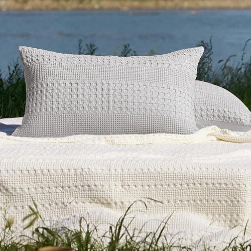 PHF 100% Cotton Waffle Pillow Shams King Size, 2 Pack 20" x 36" Soft Skin-Friendly Pillowcases, No Filling, Aesthetic Woven and Breathable Waffle Weave Pillow Case Covers for Bed, Light Grey thumbnail 2