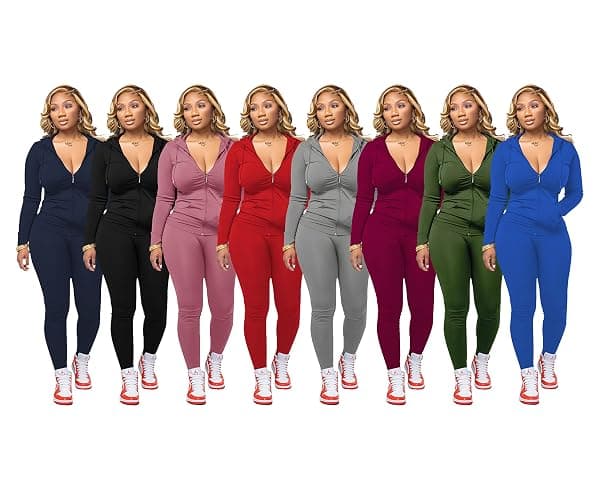 PINSV Women Two Piece Outfits Workout Sets Bodycon Tracksuit Long Sleeve Zip Up Hoodie Jacket Jogger Matching Sweat Pants Set thumbnail 6