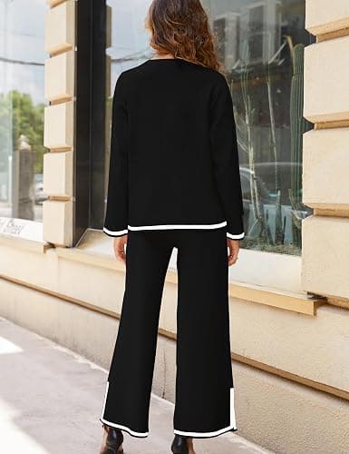 Tanming Women's 2 Piece Outfits Long Sleeve Knit Sweater Top Wide Leg Pants Lounge Sets Tracksuits thumbnail 6