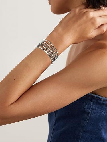 Badu Silver Beaded Bracelets for Women no tarnish Silver plated Stackable Bead Ball Bracelet Stretchable Elastic Hypoallergenic Trendy thumbnail 6