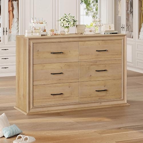 HIFIT Farmhouse 6 Drawer Dressers, 47.2" Wide Chest of 6 Drawers, Oak Double Dressers, Storage Organizer Cabinet for Living Room thumbnail 4