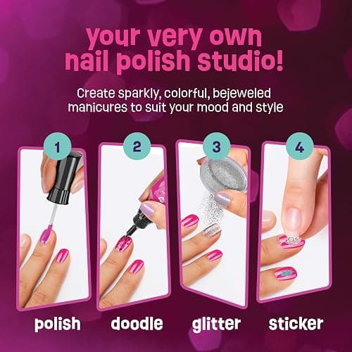 Nail Art Studio for Girls - Birthday Gift - Nail Polish Kit for Kids Ages 7-12 Years Old - Girl Gifts Ideas - Gift Set - Girly Stuff - Polish, Pens, Glitter, Stickers, Gems, Filer - 8 9 10 11 12 Year thumbnail 5