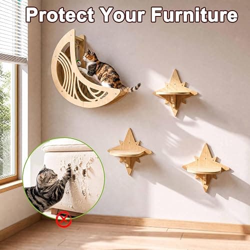 Moon & Star Cat Wall Shelves, Modern Wooden Cat Furniture with Decorative Cutouts, Space-Saving Cat Climbing System & Floating Perch for Indoor Cats thumbnail 6