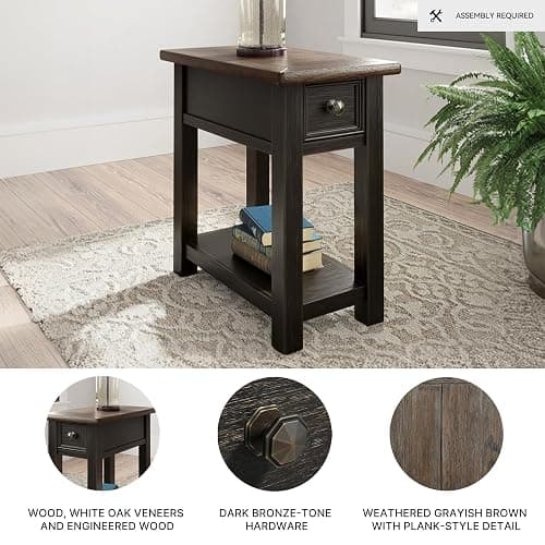 Signature Design by Ashley Tyler Creek Chair Side End Table, Plank-styled Top, Smooth-gliding Drawer, Wood, 14.13" W x 24.13" D x 24.13" H, Light Brown & Whitewash thumbnail 4