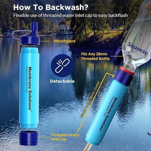 Membrane Solutions Straw Water Filter S1, NSF/ANSI 42&372&401 certificated, Survival Filtration Portable Gear, Emergency Preparedness, Supply for Drinking Hiking Camping Team Family Outing thumbnail 6