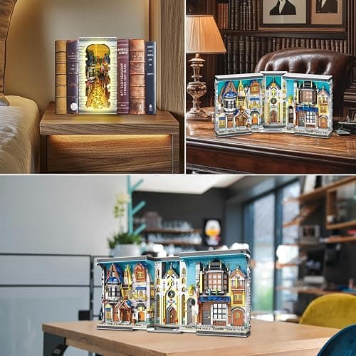 Reobrix Medieval Book Nook Building Set with Lights for Adults, 2687 Pieces | Warm LED Lighting 180° Hinged Opening Design 2687-Piece Detailed Build Bookshelf Insert and Display Model thumbnail 6