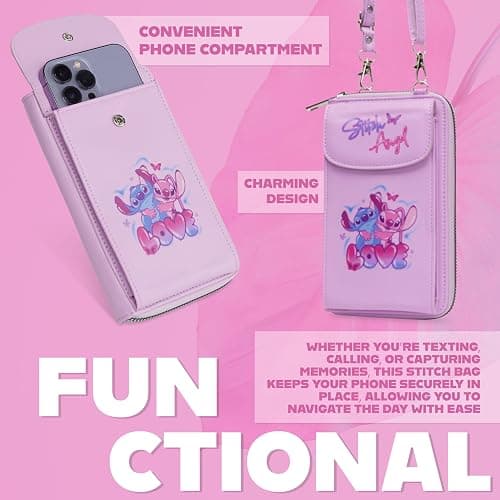 Disney Stitch Crossbody Bag for Girls Phone Bag with Card Slots Adjustable Strap - Pink thumbnail 3