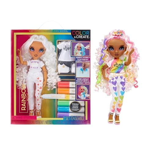 Rainbow High Color & Create Fashion DIY Doll with Washable Rainbow Markers, Purple Eyes, Curly Hair, Bonus Top & Shoes. Color, Create, Play, Rinse and Repeat. Creative 4-12+ - Image 1