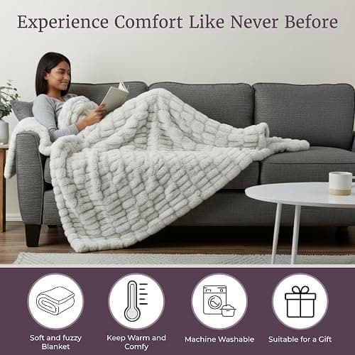 Lavish Home Oversized Ruched Blanket 60x80-Inch Jacquard Faux Fur Queen-Size Throw for Sofas Luxurious Bedding, Gray thumbnail 6