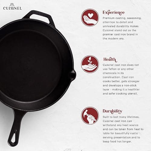 Cuisinel Pre-Seasoned Cast Iron Skillet (12-Inch) W/Tempered Glass Lid and Handle Cover Oven Safe Cookware | Heat-Resistant Holder | Indoor and Outdoor Use | Grill, Stovetop, Induction Safe thumbnail 3