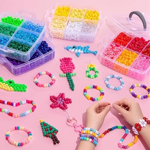 Simetufy 4200Pcs Pony Beads, 24 Assorted Colors 6x9mm Plastic Kandi Beads Bulk for Bracelets Hair Braids Jewelry Making DIY Crafts, 2.41LB (Shaking Packaging) thumbnail 5