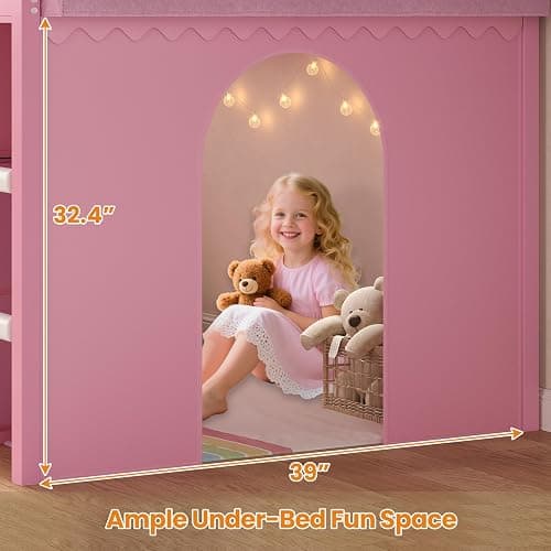 BTHFST Twin Size Loft Bed for Kids, 8 Storage Drawers & LED Lights, House Shaped Metal Bed with Bookcase, Soft Foam Ladder, 13.4" Safety Guardrail, Space Saving, Fun Curtain thumbnail 8