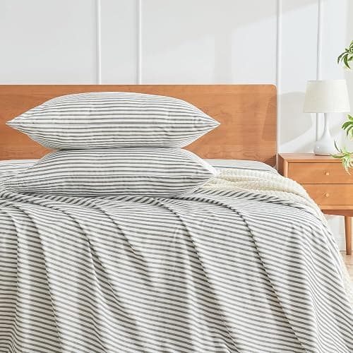 JELLYMONI 100% Natural Cotton Striped Standard Pillowcases Set, 2 Pack White and Grey Stripes Pattern Printed Pillow Covers with Envelope Closure(Pillows are not Included) thumbnail 5