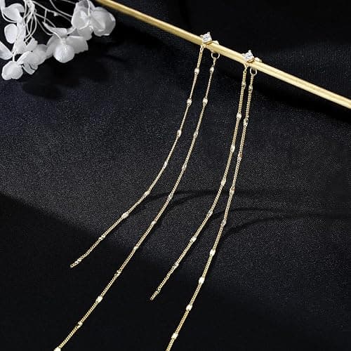 SLUYNZ Solid 925 Sterling Silver 6.3inch Long Chain Earrings Dangle for Women Teens Wedding Dangle Earrings Chain Backs thumbnail 6