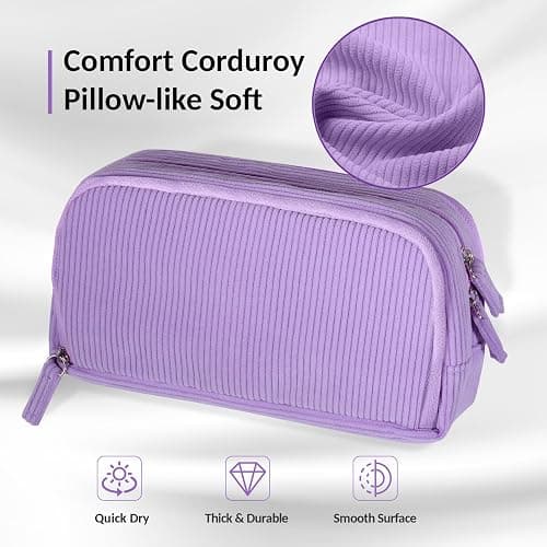 Sooez Big Capacity Pencil Case Pen Pouch, Soft Corduroy Pencil Bag with 3 Compartment, Multiple Pockets, Sturdy Zipper, Cute School Supplies Pen Bag Organizer For Teen Girls College, Beige - Beige thumbnail 3