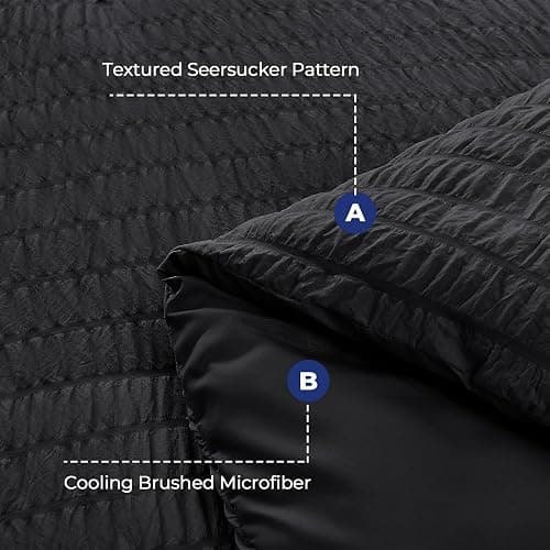 HYMOKEGE Black Full Size Comforter Sets Seersucker 7 Pieces, All Season Luxury Bed in a Bag for Bedroom, Bedding Set with Comforters, Sheets, Pillowcases & Shams thumbnail 4