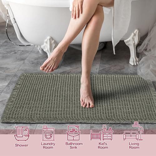 ZALL Waffle Bath Mat,Super Absorbent Non Slip Bathroom Rug,Dark Green 18x30inch,Machine Washable Ultra Soft Floor Mats thumbnail 2