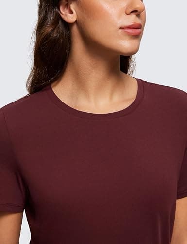 CRZ YOGA Pima Cotton Crewneck T-Shirts for Women - Workout Casual Yoga Athletic Short Sleeve Shirts Soft Crewneck Hip Tops thumbnail 3