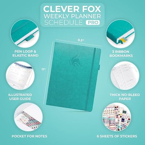 Clever Fox Planner PRO Schedule – Undated Weekly & Monthly Life Planner with Time Slots, Appointment Book & Daily Organizer, A4 (Turquoise) thumbnail 2