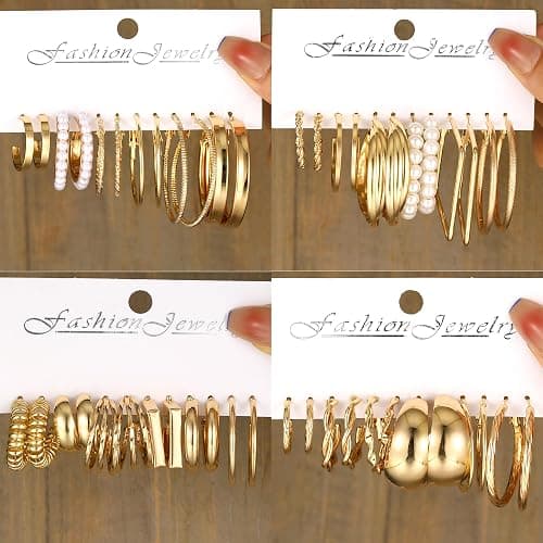 42 Pairs Gold Hoop Earrings Set for Women, Fashion Chunky Pearl Earrings Multipack Twisted Statement Earring Pack, Hypoallergenic Small Big Hoops Earrings for Birthday Party thumbnail 5