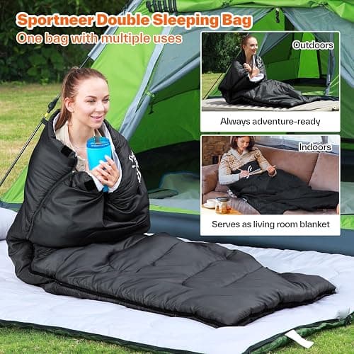 Sportneer Double Sleeping Bag: Queen Size 2 Person All Season for Warm & Cold Weather Camping Sleeping Bag with 2 Pillows, Waterproof Lightweight Large Size 86.6'' x 59'' thumbnail 6