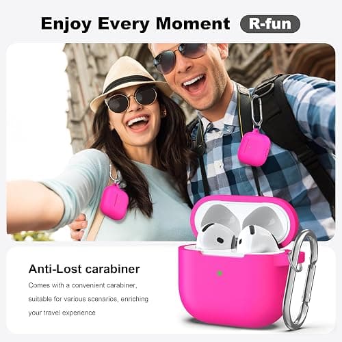 R-fun for AirPods 4 Case Silicone Cover, Rose Pink | Compatible with Apple AirPods 4th Generation with Keychain & Cleaner Kit, Wireless Charging Compatible thumbnail 2