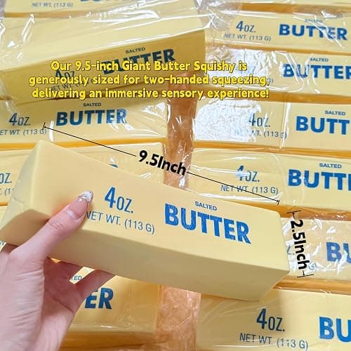 9.5 Inch Giant Butter Squishy Toy, Big Butter-Shaped Slow Rising Squishy Realistic Food Squishies, Large Sticky Butter Sticks Squeeze Toys for Anxiety Relaxation (Butter) thumbnail 7