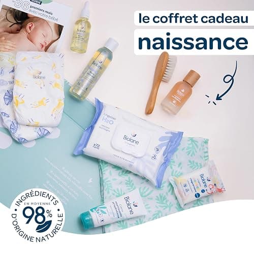 BIOLANE - Coffret Cadeau Naissance Biolane - 10 Essentiels Bébé : Couches Biolane, Lingettes H2O, Lange Doux, Soins, Eau de Toilette - Coffret Naissance Complet pour Nouveau-né et Jeunes Parents thumbnail 2