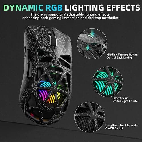 AULA SC620 Gaming Mouse Wireless,BT5.0/2.4G/USB-C Gamer Mice,PAW3311 Sensor,Up to 12000DPI,7 Programmable Buttons,67g Lightweight,400mAh Battery,RGB,Rechargeable Mouse for Laptop/PC/Mac (Black-L) thumbnail 7