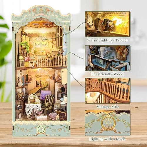 CRIOLPO Book Nook Kit for Adults - DIY Doll House Booknook with LED Light | Book Nook Miniature Kit 3D Wooden Puzzle Bookends for Bookshelf Insert Decor Craft for Adult Teen Halloween Christmas gift thumbnail 4