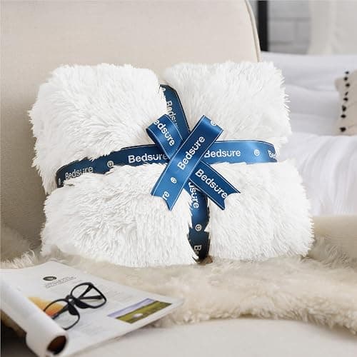 Bedsure GentleSoft Fluffy White Blankets Queen Size for Bed, Thick Sherpa Faux Fur Fleece Fuzzy Plush Winter Warm Heavy Soft Queen Blankets, Bedroom Decor White Gifts Cozy Gifts for Women Men, 90x90 thumbnail 6
