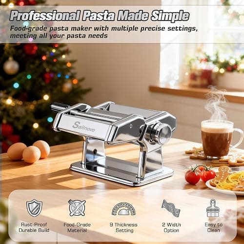 Sailnovo Pasta Maker Machine, 180 Roller Pasta Maker, 9 Adjustable Thickness Settings 2-in-1 Noodles Maker with Rollers and Cutter, Perfect for Spaghetti, Fettuccini, Lasagna or Dumpling Skin Silver thumbnail 3