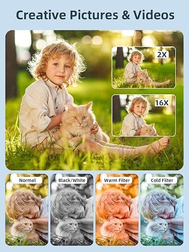 Digital Camera, Camkory FHD 1080P Kids Camera 44MP Point and Shoot Digital Cameras with 32GB SD Card, 16X Zoom, Two Batteries, Lanyard, Compact Small Camera for Kids Boys Girls thumbnail 3