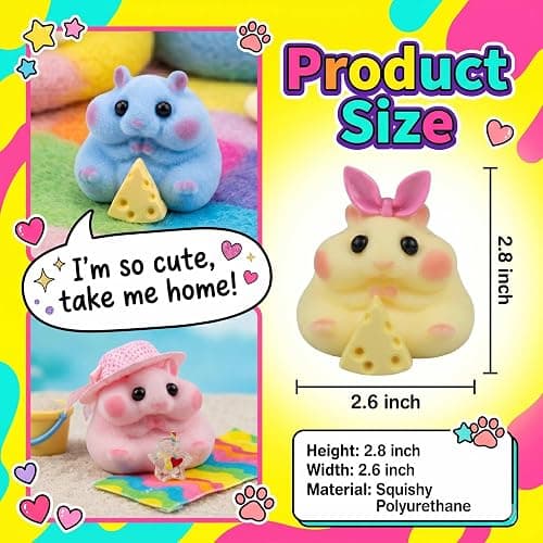 Squishy Hamster Squeeze Toys, Cute Squishy Hamster Fidget Toy, Soft Silicone Animal Squishies, Sensory Anxiety Plushie, Stress Relief Squishies for Adults Kids（Yellow） thumbnail 2