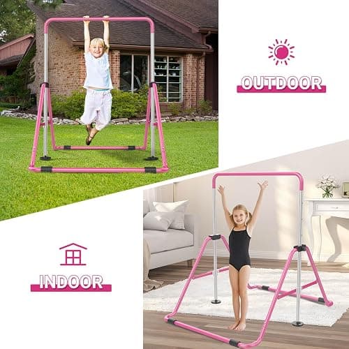 Nimsqury Foldable Gymnastics Bar, 5-Height Adjustable Gymnastic Bars for Kids at Home,Robust & Stable for Indoor/Outdoor Using,Weight Limit 140LBS thumbnail 6