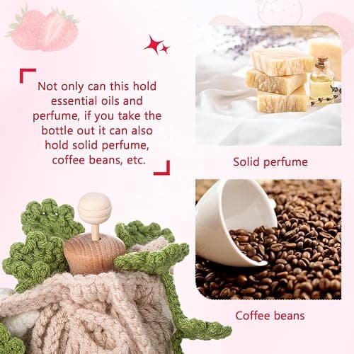 DaisyInner Cute Crochet Plant Car Freshener 12ml Empty Refillable Diffuser Bottle with Plants Hanging Accessories for Rearview Mirror Home Office Decor Women Christmas Gifts(Strawberry) thumbnail 5